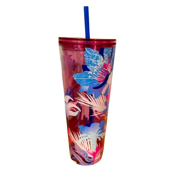 Starbucks Other - NWT Starbucks 2023 Pink Iris Acrylic Venti 24 oz Tumbler with blue straw